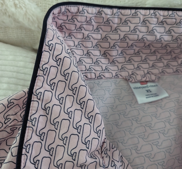 VINEYARD VINES Whale Print Sleep Shirt PJ WOMEN XS Button Down Logo Light Pink - Picture 9 of 10